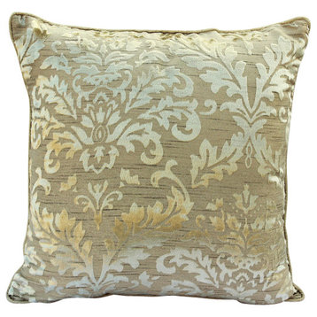 Ivory Damask 18"x18" Burnout Velvet Decorative Pillow Covers, Creamy Damask
