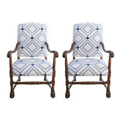 Antique Chairs with Victoria Hagan Fabric - Living Room Chairs