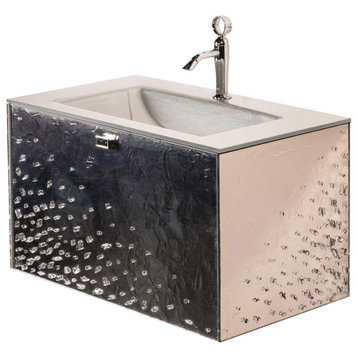 Belva Luxury Murano Glass Drop-In Single Bathroom Vanity 32", Silver