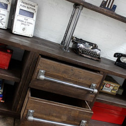 Dan Reclaimed Walnut Stained Scaffolding Board and Steel Pipe Storage and Shelvi - Storage Cabinets
