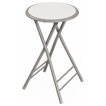 Folding Stool Heavy Duty 24" Collapsible Padded Round Stool, 300 lb Capacity, White