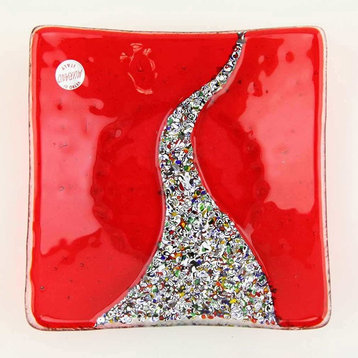 GlassOfVenice Murano Glass Klimt Square Decorative Plate - Red
