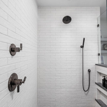 Modern Primary Bathroom Remodel | Walk-In Shower & Black Stainless Fixtures