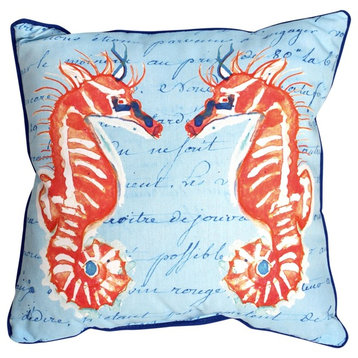 Coral Seahorses on Blue 18 Inch Large Indoor Outdoor Pillow Betsy Drake Design