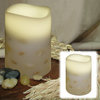 B/O Embedded Seashells Flameless LED Flickering Wax Pillar Candle, Ivory, 5.5"