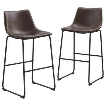40" Faux Leather Bar Stool in Brown (Set of 2)