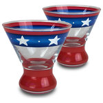 Golden Hill Studio - Stars and Stripes Cosmos Patriotic Collection, Set of 2 - What better way to celebrate all of the summer holidays.  Not just for the 4th of July but for all of the holidays. Start off the summer season with Memorial Day and end it with Labor Day.  Nothing like the Red, White & Blue!  This cosmos glass will certainly make you think to celebrate and to be thankful! Not only do our glasses celebrate the USA they are proudly hand painted in the USA as well, by American artists.