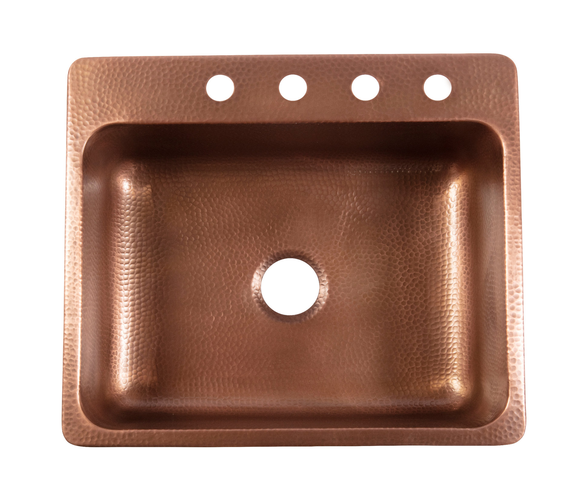 Angelico Copper 25" Single Bowl Drop-In Kitchen Sink With 4 Holes