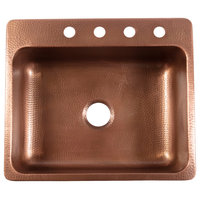 Angelico Copper 25" Single Bowl Drop-In Kitchen Sink With 4 Holes