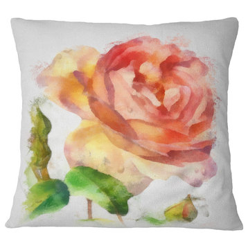 Bloomy Red Rose Watercolor Drawing Floral Throw Pillow, 18"x18"