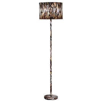 Fabric Wrapped Floor Lamp With Animal Print, Yellow And Black