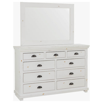 Willow Dresser, Distressed White, With Mirror