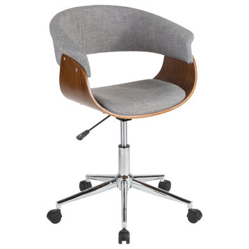 LumiSource Vintage Mod Office Chair, Walnut Wood and Light Gray