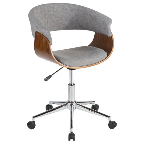 LumiSource Vintage Mod Office Chair, Walnut Wood and Light Gray