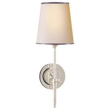 Bryant Sconce in Polished Nickel with Natural Paper Shade and Silver Tape
