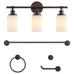 JONATHAN Y Lighting - JONATHAN Y Lighting JYL1503 Egan 3 Light 23"W LED Vanity Light - Oil Rubbed - The traditional details of this vanity light set give any bathroom a classic look. The 3-light vanity fixture has frosted glass cylinder shades and vintage-style fittings. Warm Edison-style bulbs provide soft, diffused light, and they work with an LED-compatible dimmer. Features: Constructed from metal Includes frosted glass shades Includes (3) medium (E26) 4 watt LED bulbs Capable of being dimmed UL listed for damp locations Title 20 and Title 24 compliant Covered by JONATHAN Y Lighting&#39;s 30 day manufacturer warranty Dimensions: Height: 11-3/4" Width: 23-1/4" Extension: 6" Product Weight: 4.35 lbs Shade Height: 5-3/4" Shade Width: 4" Shade Depth: 4" Backplate Height: 5" Backplate Width: 5" Backplate Depth: 7/8" Electrical Specifications: Max Wattage: 12 watts Number of Bulbs: 3 Watts Per Bulb: 4 watts Lumens: 420 Bulb Base: Medium (E26) Bulb Shape: T45 Bulb Type: LED Color Temperature: 2700K Color Rendering Index: 80 CRI Average Hours: 50000 Voltage: 120 volts Bulbs Included: Yes