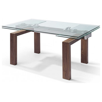 HomeRoots 63" X 35" X 30" Walnut Solid Wood Extendable Dining Table