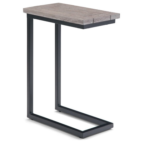 Wood And Metal 18 Inch Wide Rectangle C Side Table In Birch, Fully Assembled