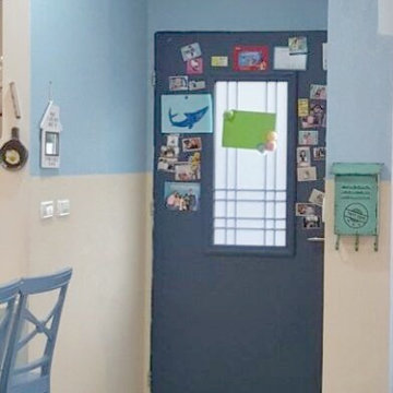 entry door with inlay tile floor/ painted ceiling to pick up on tile color