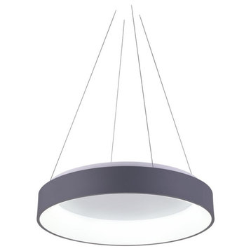 CWI Lighting Arenal Drum Shade Contemporary Metal LED Pendant in Gray/White