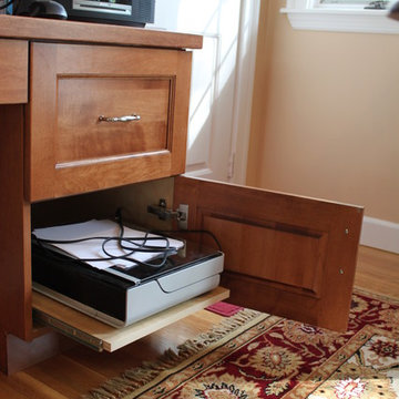 Traditional maple stained kitchen and desk in Belmont