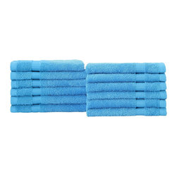 Makroteks - Villa Wash Cloth 12pc Set, Aqua - Bath Towels