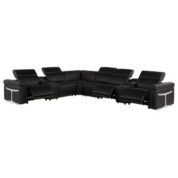 Giovanni 8-Piece 3-Power Reclining Italian Leather Sectional, Black