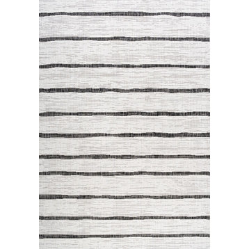 Colonia Berber Stripe Indoor/Outdoor Rug, Ivory/Black, 3'x5'