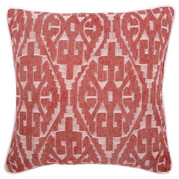 Red Throw Pillow Cover, Jacquard Moroccan Bohemian Silk, Tribal Love, 12"x12"