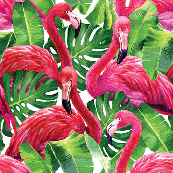GW12011 Tropical Flamingo Peel & Stick Wallpaper 20.5"x18' Green Pink Removable