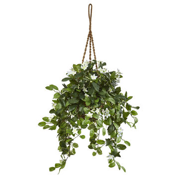 Stephanotis Flowering Artificial Plant, Hanging Basket