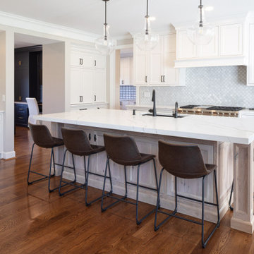 White Inset Cabinets with Knotty White Oak Island