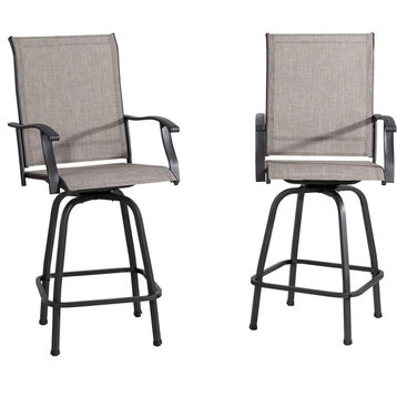 2 Pack Patio Bar Stool, Metal Frame With Swiveling Breathable Sling Seat, Brown
