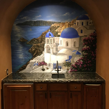 Santorini Greece Mural, hand painted by Tom Taylor of Mural Art LLC