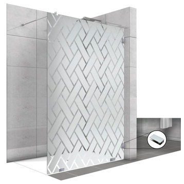 Fixed Glass Shower Screen With Frosted Woven Design, Semi-Private, 24" X 75"
