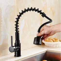 Black Bronze Brass Rotatable Mixer Water Spring Pull Out Kitchen Sink Tap T0158P - Kitchen Faucets