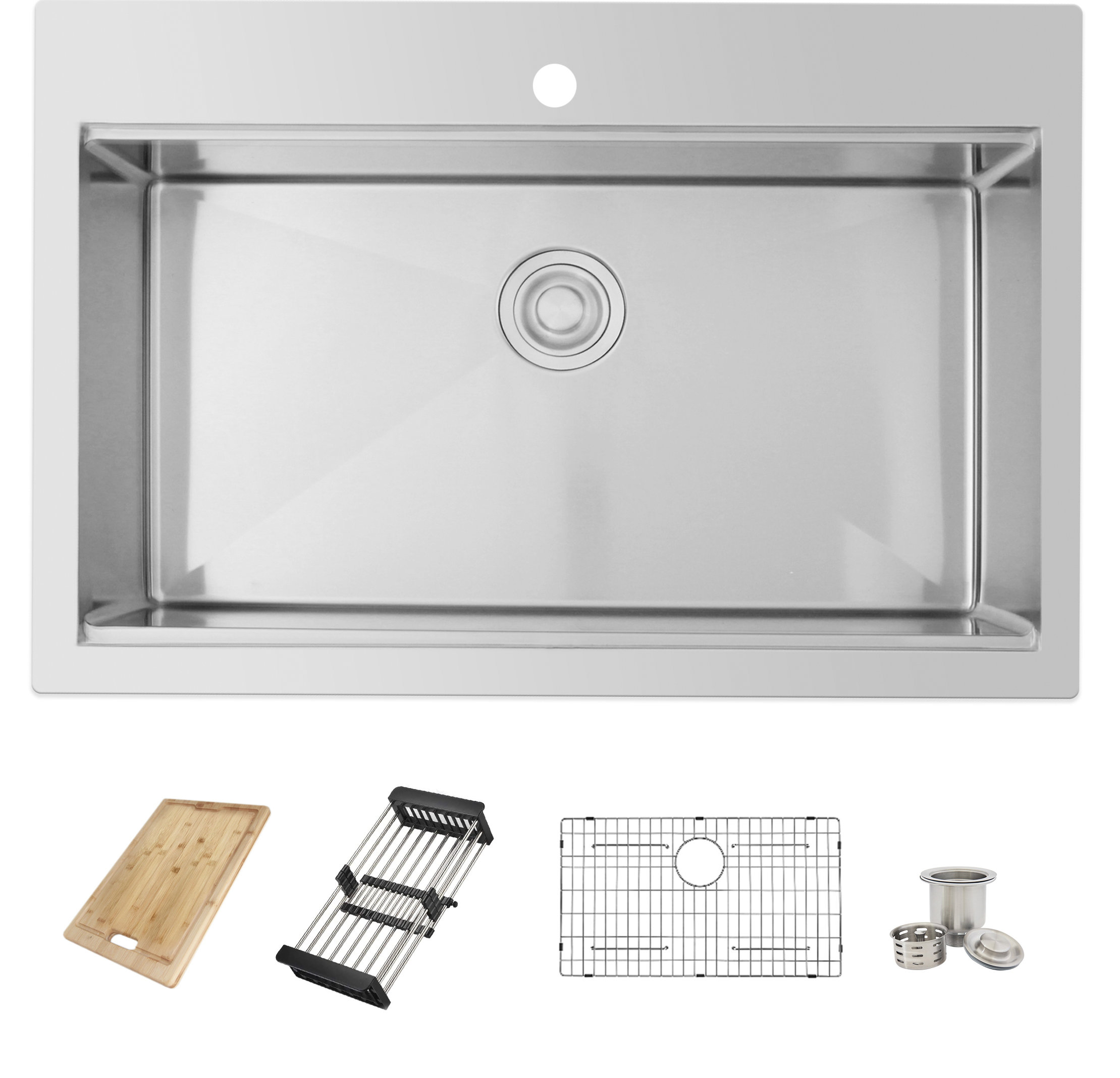 STYLISH 30L x 20.5W"Top mounted Single Bowl Stainless Steel Ledge Workstation