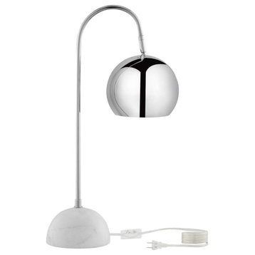 24" Silver Metallic Iron Desk Table Lamp With Silver Metallic Dome Shade