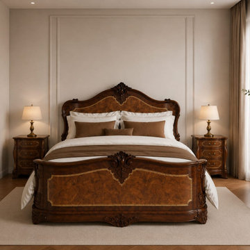 Carved Solid Teak Wood Bed Frame | Luxury French Provincial Bedroom