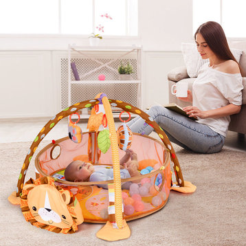 Costway 3 in 1 Cartoon Lion Baby Activity Gym Play w Hanging Toys Ocean Ball