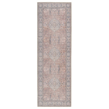 Machine Washable Kadin Medallion Pink and Blue Runner Rug, Pink and Blue, 2'6"x7
