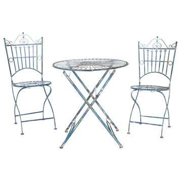 Safavieh Belen Bistro Set, One Table and Two Chairs Antique Blue