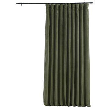 Extra Wide Blackout Velvet Curtain Single Panel, Hunter Green, 100w X 96l