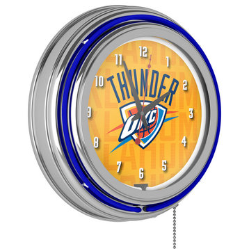 NBA Chrome Double Rung Neon Clock, City, Oklahoma City Thunder