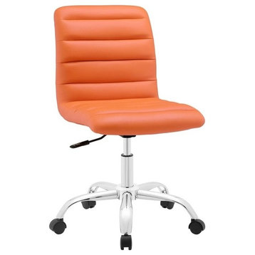 Hawthorne Collections Modern Vinyl Mid Back Armless Swivel Chair in Orange