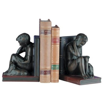 Bookends Bookend TRADITIONAL Lodge School Boy Reading Book Resin