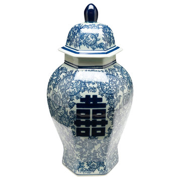Antiqued Pale Green and Blue Ginger Jar With Lid