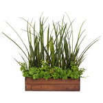 Jenny Silks - Green Real Touch Artificial Succulent Plants & Grasses in a Real Wood Planter - Green Real Touch Artificial Succulent Plants & Grasses Arranged in a Real Wood Planter
