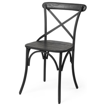 HomeRoots Black Solid Wood Seat With Black Iron Frame Dining Chair