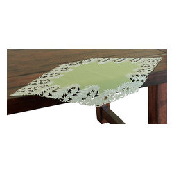 Xia Home Fashions - Laurel Embroidered Cutwork Spring Table Runner, 16"x34", Green - Table Runners